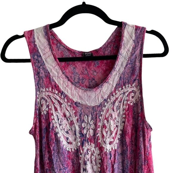 Stylo CANADA Boho Paisley Print Embroidery Sleeveless Midi Dress Pink Purple M/L - Picture 4 of 10